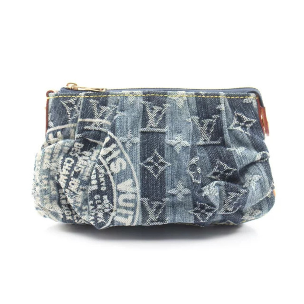 Louis Vuitton Trouse Raye Pouch Clutch Bag Denim Leather Monogram Blue